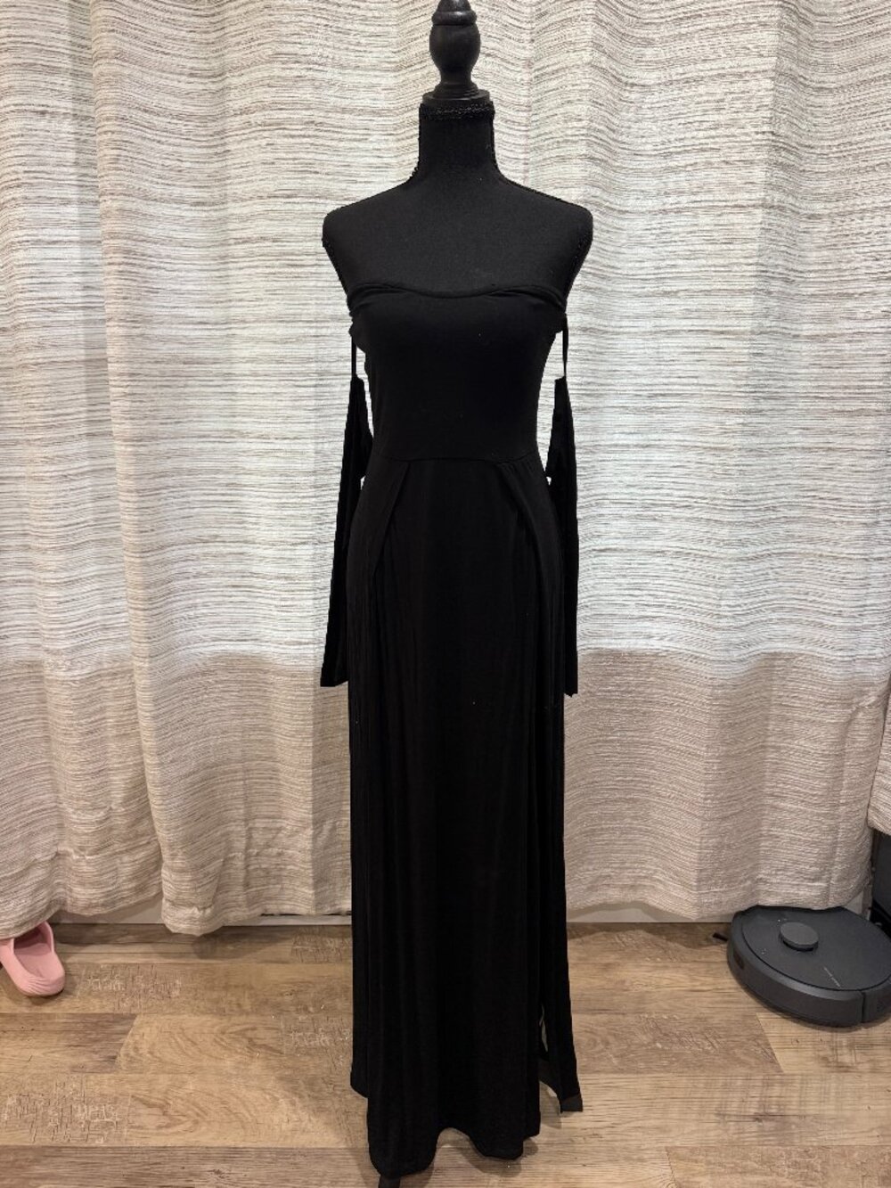 Black Formal Dress Off the Shoulder Sleeves Size Medium